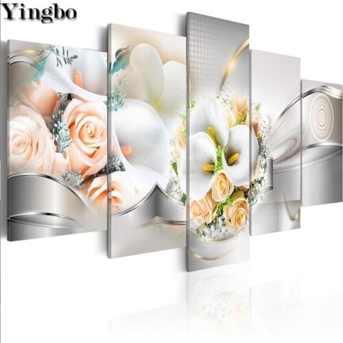 Full square 5d diy diamond painting mosaic 5 Pcs Champagne Rosé cross-stitch diamond embroidery kit wall art delicate background