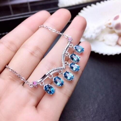 Sky blue topaz gemstone clavicle necklace chain for women ornament fine jewelry free shipping birthday party anniversary gift