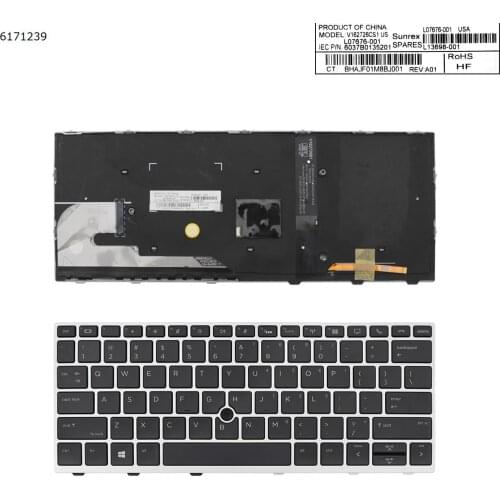 New US QWERTY Version Replacement Keyboard for HP EliteBook 830 G5 Laptop SILVER FRAME BLACK With Point Stick With Backlit