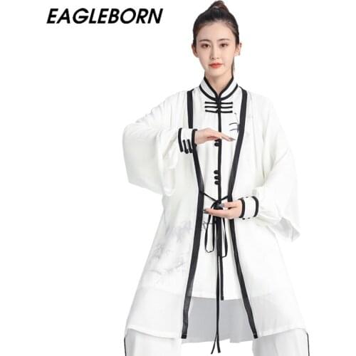 2021 New Men Women Tai Chi Qigong Martial Arts Show Traditional Chinese Clothing for Women Hanfu Men Womens Tang Suit Uniform