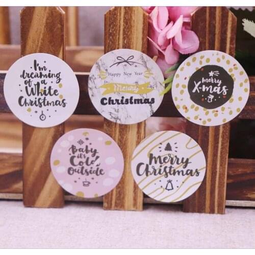 New 300pcs Happy New Year Merry Christmas love self adhesive labels Vintage kraft handmade paper self seal thank you labels