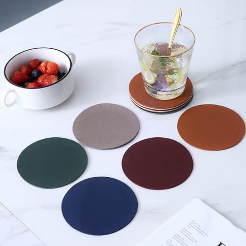 6PCS Faux Leather Coaster Waterproof Universal Round Cup Coaster Cup Mat Drink Cup Coasters Non-Slip Pot Holder Justdolife