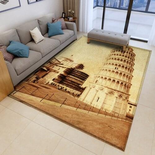 Anti-slip Bedroom Mat Area Rug Landscape 3D Printed Living Room Decor Carpet Fashion Pattern of Tower of Pisa Flannel Carpets