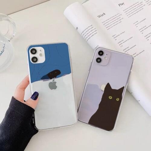 Cute Black Cats Animal Pattern Clear Phone Case For iphone X XS MAX XR 6s 7 8 Plus SE 2020 11 12 Pro Max Soft Transparent Cover