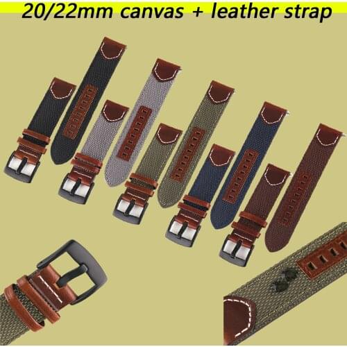 Canvas+leather replace Watch Band for Huawei Watch GT 2 42/46/GT2E Accessories smart watch Wristband For Huami Amazfit GTR 42