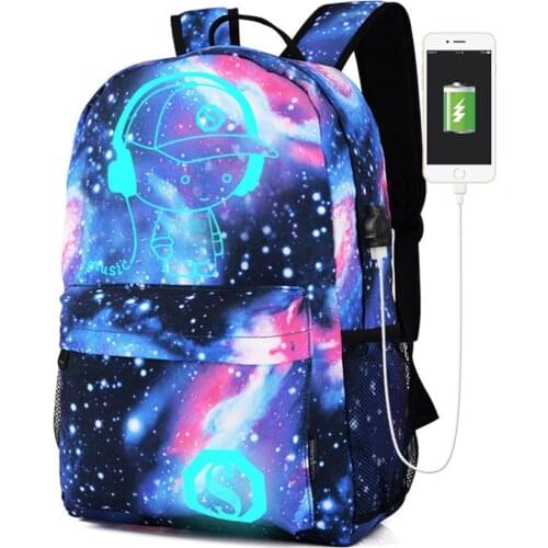 Pink Galaxy School Bag Backpack Casual Sports Rucksack Collection Canvas USB Charger for Teen Girls Kids Rugzak Dropshipping