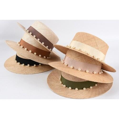 High Quality Treasure Grass Female Summer Fashion Fedora Pearl Top Hat Straw Hat Beach Seaside Sunscreen Sun Hat Chapeu De Praia