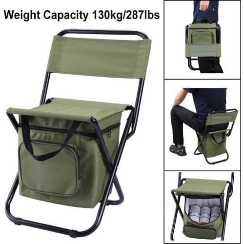 Folding Camping Chair with Cooler Bag Compact Fishing Stool Outdoor Chair Family Beach Hiking Picnic Seat Tools Handle Chair Bag