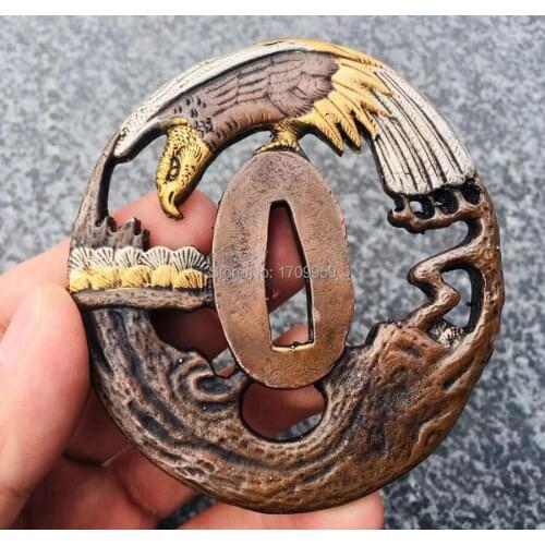 Eagle Theme Japanese Brass Guard Tsuba For Samurai Katana Sword Knife Guard Wakizashi Fittings HandMade DIY