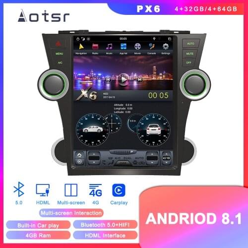 Tesla Style Android 8.1 GPS Navigation DVD Player For Toyota Highlander 2007-2013 Car Auto Radio Stereo Multimedia Unit Player