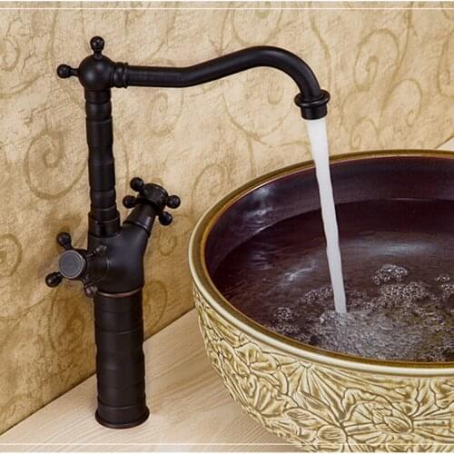 Vidric European-style black bronze bathroom faucet Double handle single hole hot and cold mixer tap oil bubbed basin faucet