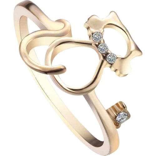 QIAMNI Vintage Kitten Cat CZ Animal Finger Ring Lovely Boho Best Friend Party Aneis Jewelry Gift for Girls Women Wholesale