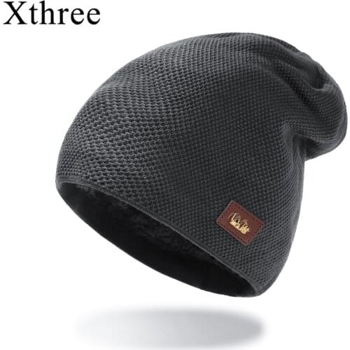Xthree Winter Beanies Hat for Mens Hat Knitted Skullies With Lining Wool Male Gorras Bonnet Winter Hats For Men Beanies Hats