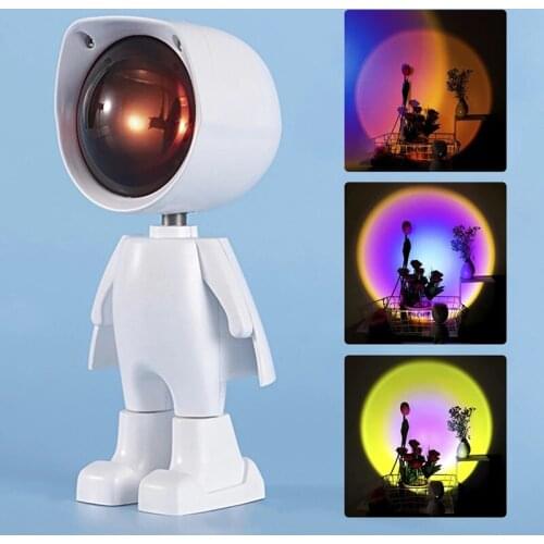Sunset Rainbow Projector Lamp USB Charging Astronaut Atmosphere LED Night Light Home Coffee Shop Background Wall Decoration