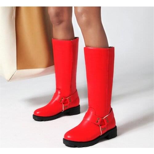 PXELENA Vintage Rivet Women Riding Mid Calf Boots Round Toe Chunky Low Heels Slip On Autumn Motorcycle Combat Boots Shoes