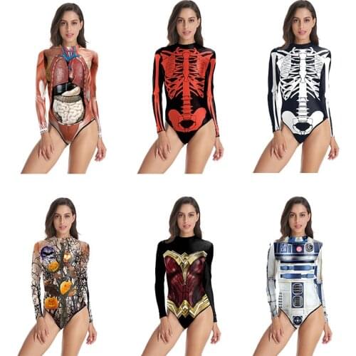Halloween Carnival Cosplay Horror Skeleton Costume Women/Girls Sexy Bikini Swimwear Bodysuit 3D print Mermaid Swimsuit Playsuit