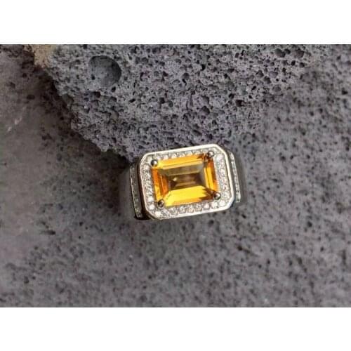Natural citrine stone Ring Natural yellow crystal Ring S925 sterling silver trendy luxurious big Square women men gift Jewelry
