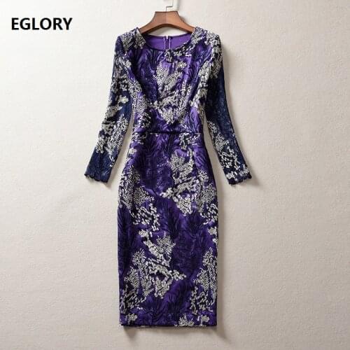 New Arrival Dress 2020 Spring Party Event Women O-Neck Allover Appliques Embroidery Lace Patchwork Long Sleeve Bodycon Dress 3xl