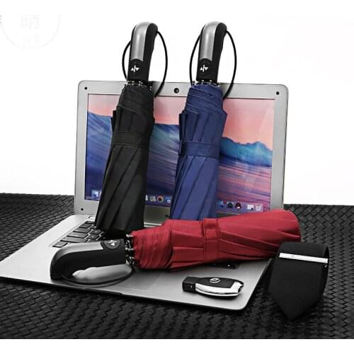 Ten Bones Tri-fold Automatic Umbrella Fold Men Women Business Black Glue Parasol Sunny and Rainy Umbrella