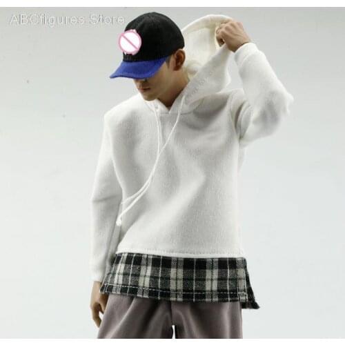 1/6 Trend Soldier Clothes Fake Two Pieces Sweater Plaid Stitching For 12 Inch Man Body White Color Model In Stock
