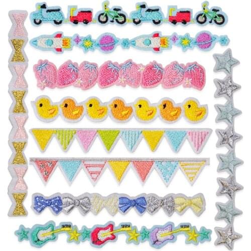 100pcs/lot Embroidery Patch Ribbon Chick Bunting Planet Strawberry Bow Clothing Decoration sewing Accessory Diy Iron Applique
