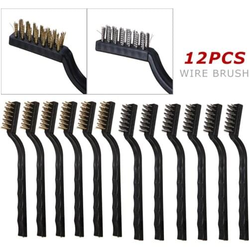 12pcs Car Auto Brass Wire Stainless Steel Wire Industry Rust Removal Machines Untreated Metal Cleaning Brushes Tool Parts
