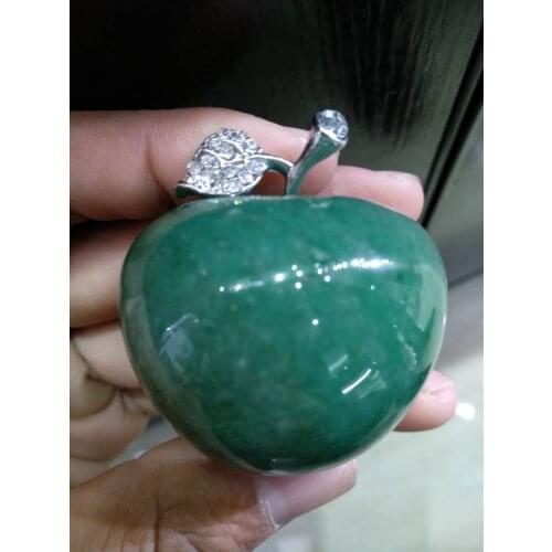 2''Aventurine Natural Crystal Apple Paperweight Figurine Carved Gift Decor