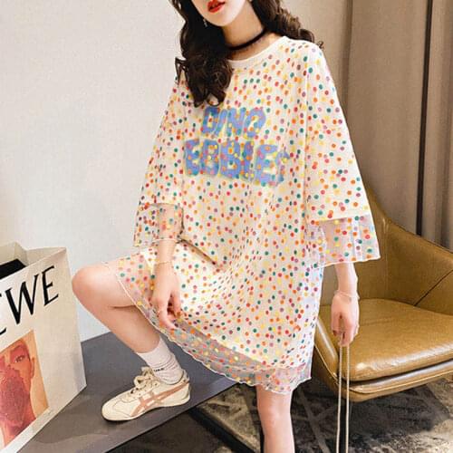 2020 new summer mesh yarn fake two five-point sleeve t-shirt female high street top