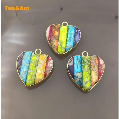 3pcs Exquisite Elegant Natural Stone Emperor Stone Gold Heart Shape Pendants Charm Woman Jewelry Pendants Necklace Making