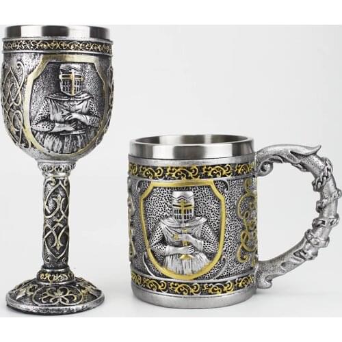 3D Knight Mug Wine Goblet BEST Birthday Halloween Fathers Day Gift Stainless Steel Inwall Resin Outer Cool Retro Wine Glass