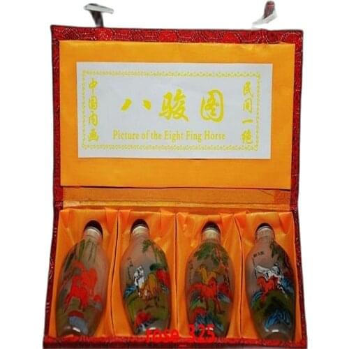 4PCS Chinese Inside Hand Painting *8 Horse* Glass Snuff Bottle