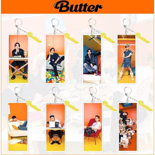 8 Pcs/lot Kpop Butter Acrylic Keychain Keyring Jungkook V Rm Suga Jin Jhope Jimin Square Key Ring Bag Pendant Toy Gift