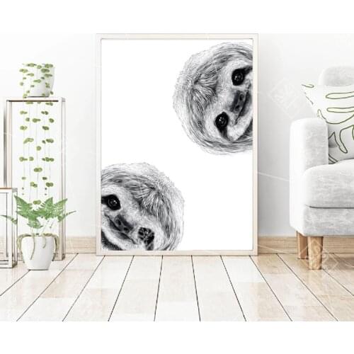 Abstract Black And White Sloth Cute Animals Poster Hd Print Canvas Painting Lovely Nursery Baby Room Decor Wall Art Pictures