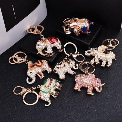 Rhinestone Crystal Elephant Keychain Pattern Purse Bag Car Charm Key Ring Buckle Clasp Gifts 2021