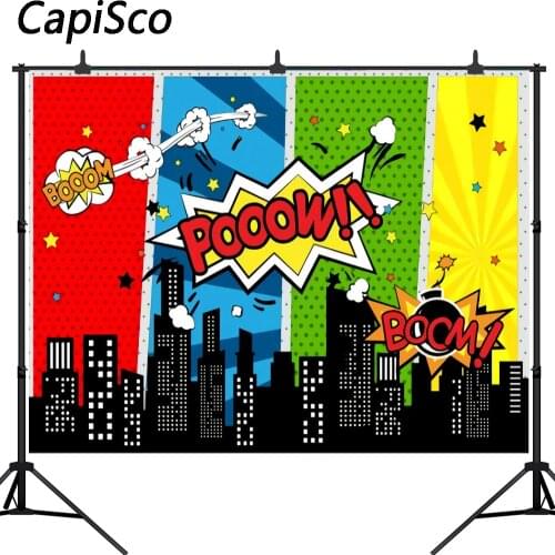 Capisco Superhero Birthday Party City Cartoon Photographic Backgrounds Baby shower Photography Backdrops Photocall Photo Studio