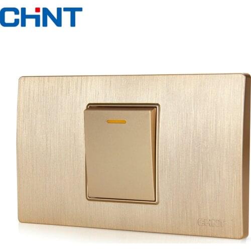 CHINT Electric 118 Type Switch Socket NEW5D Wire Drawing Gold Within Steel Frame One Gang Two Way Switches