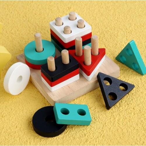 Baby Stacks Wooden Toys Montessori Materials Educational Toys For Children Geometric Shape Match Bricks Kids Clever Board Games