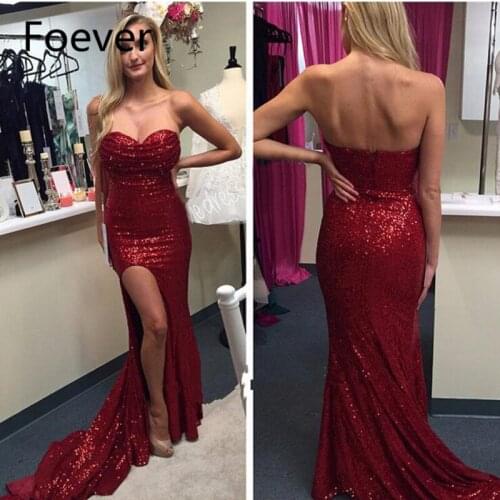 Sexy Sequins Mermaid Long Prom Dresses 2019 gala jurken Sweetheart Special Occasion Dress Side Split Formal Evening Gowns