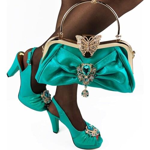 Doershow Italian Shoes and Bags To Match Shoes with Bag Set Decorated with Rhinestone Nigerian Women Wedding Shoes set! HDA1-9