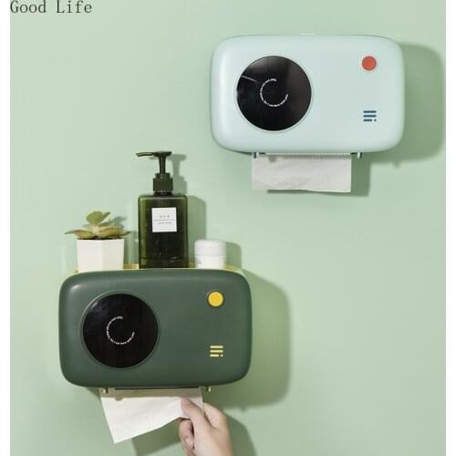 Functional Creative Tissue Box Bathroom Toilet Rack Household Free Punching Wall-Mounted Creative Paper Box