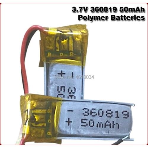 3.7v 50mah lithium polymer battery 360819 li-polymer Rechargeable battery 360819 For bluetooth earphone toy recording pen sound