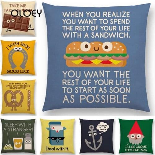 Linen Cartoon Cute Cushion Cover French Fries Taco Fruit Cake Alphabet Colorful Cushion Cover Home Bedroom Hotel Decoration