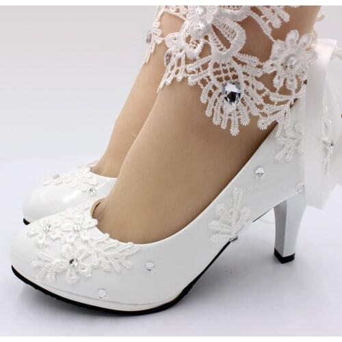 BaoYaFang Fashion wedding high heels white handmade wedding dress shoes tie bridal dress shoes