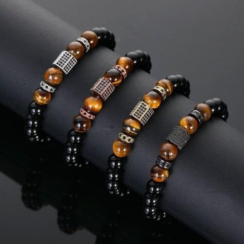 Trendy Lava Stone Men Bracelet Natural Black Cholesterol Opal Bead Chakra Diffuser Handmade Jewelry Beaded Bracelets for Women