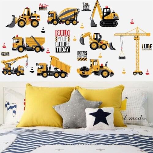 Cartoon Interest Wall Stickers for Kids Room Cupboard Decoration Boy Bedroom Bedside Wall Decals Tractor Creative Wallpaper