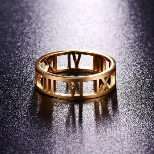 Martick Hot Rings Gold Color Hollow Out Roman Numerals Fashion Jewelry For Women Man Size 5-11 R14