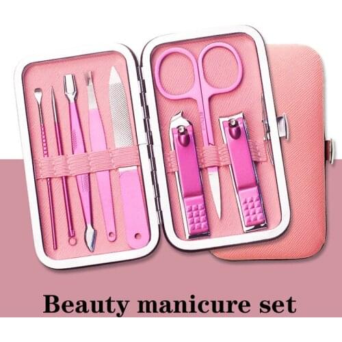 Beauty nail set eight-piece household nail clipper tool ear spoon/acne needle/nail file/beauty scissors/dead skin fork