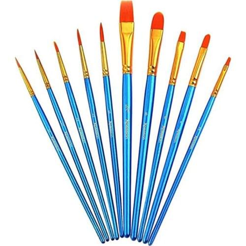 10Pcs Paint Brush Set Nylon Hair Brush for Acrylic Painting Oil Watercolor Paint U4LD