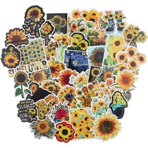 New Design 45 Pieces/lot Water-proof Self-adhesive 3D Sunflowers Suitcase Laptop Stickers Stationery Supply Phone Decor Stickers