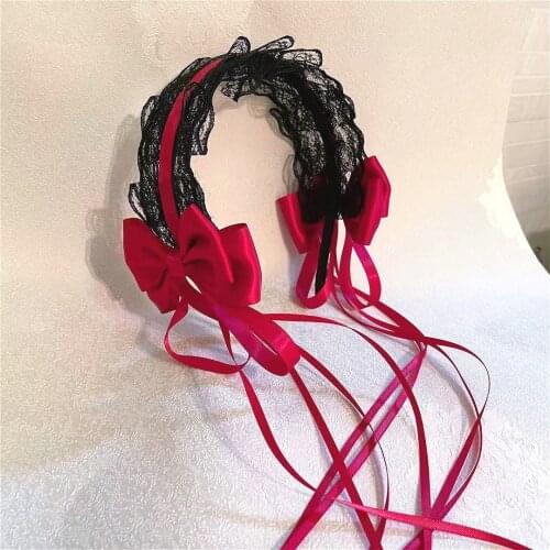 Wholesale women lace headband girls long ribbon headwear ladys bows hair accessories ins korea style hairbands